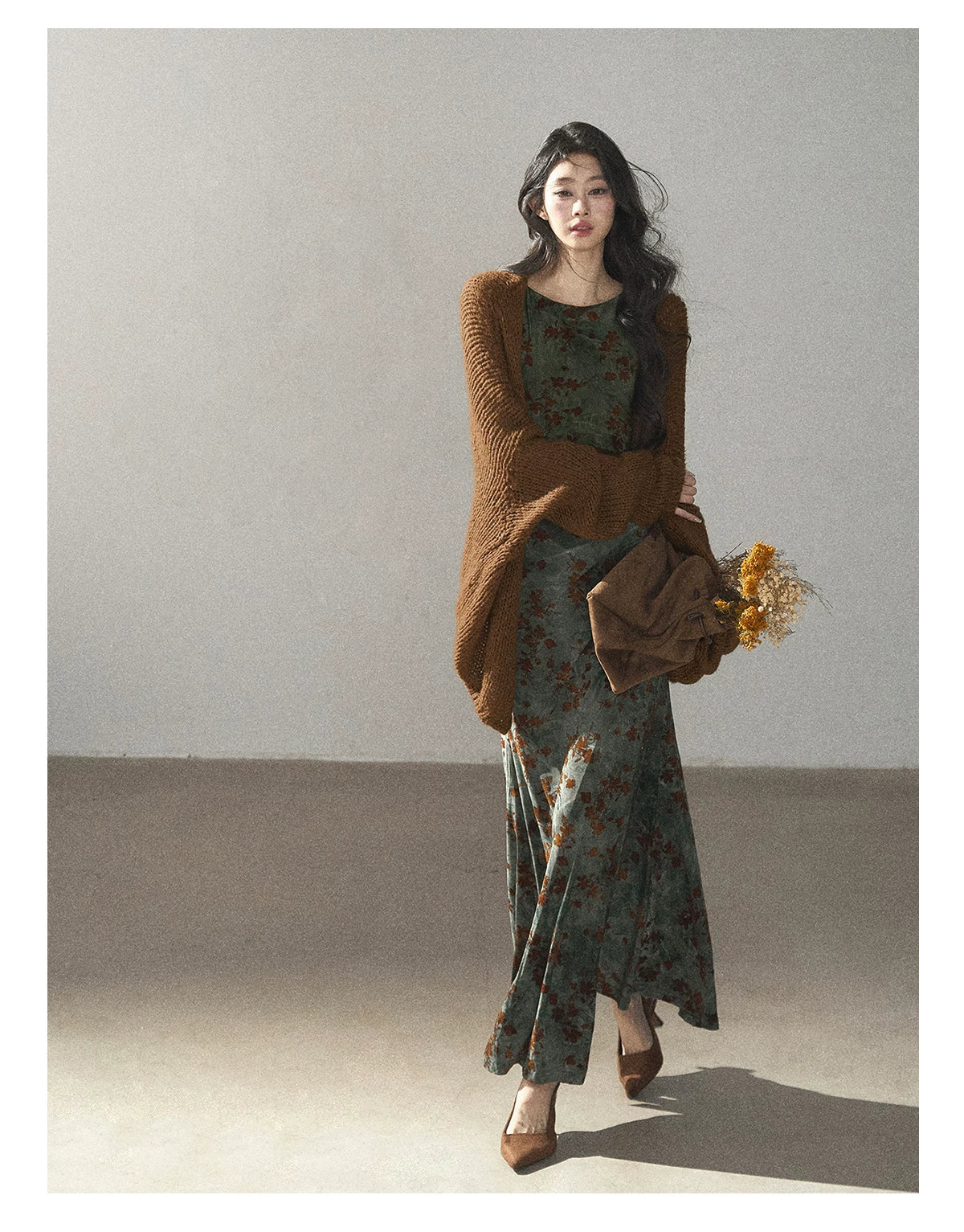 AOMALM - Olive Green Lace Floral Mermaid Maxi Dress