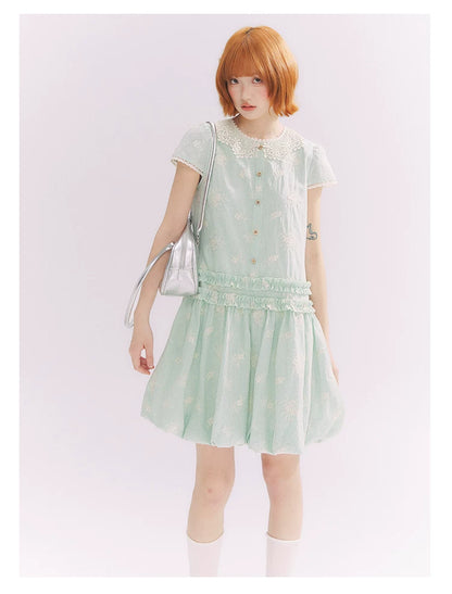 “Mint Lime” Green Stripe Lace Babydoll Dress