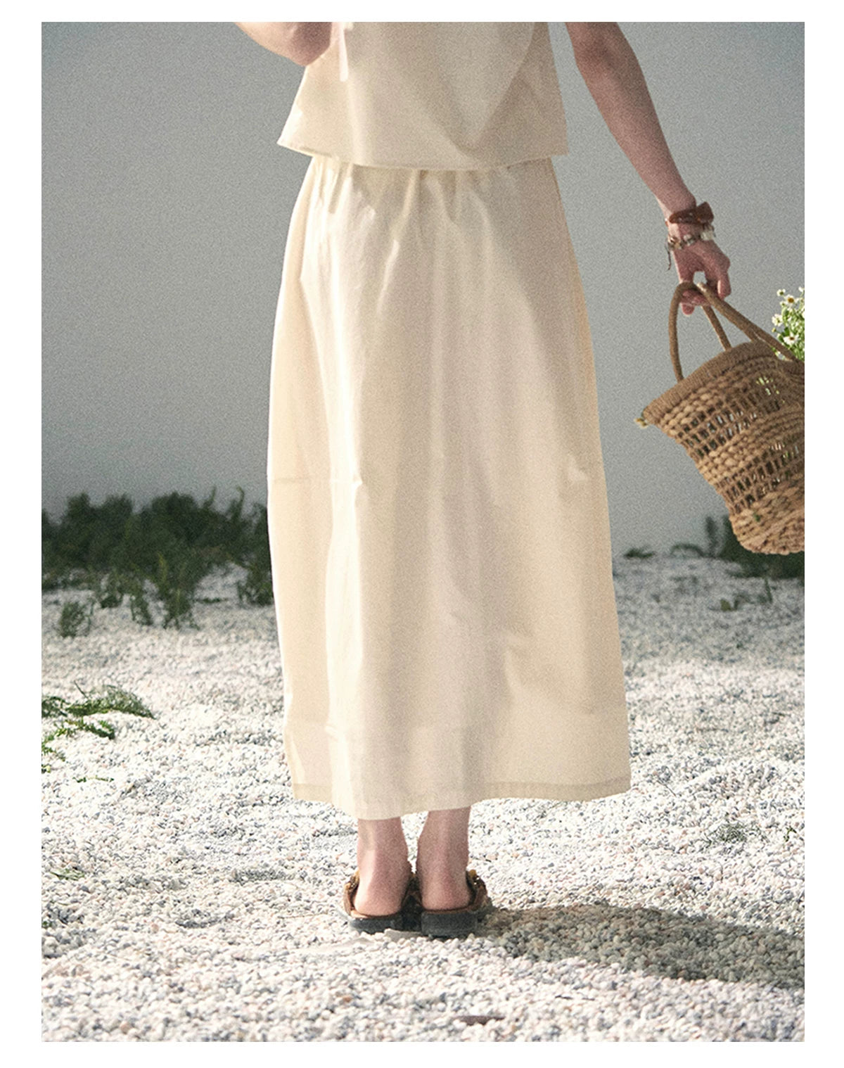 “Ivory Pleated Verse” Soft White Asymmetrical Twist Top & Skirt