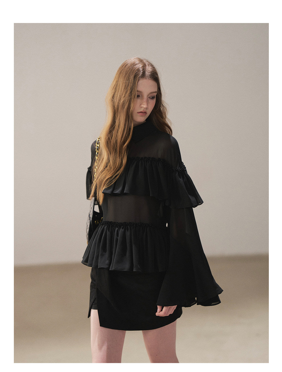 170726 "Veiled in the Evening Mist" Tranquil Black Ruffle Blouse