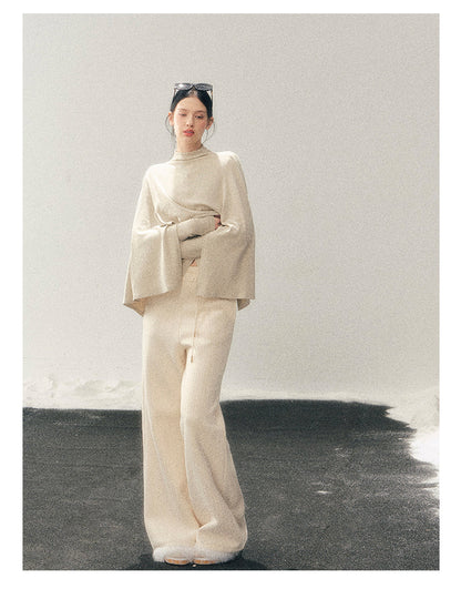 少也眼 "Moss Whisper" Ivory Two-Tone Shawl T-Shirt Two-Piece Set