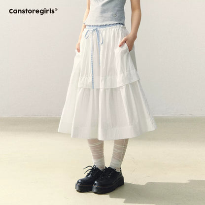 "Milky Peach Plaid Roll" Pleated Hem A-line Midi Skirt WW2026055