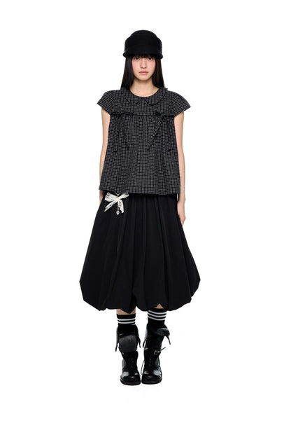 EZEK | Peter Pan Collar Gingham Shirt with Bubble Sleeves