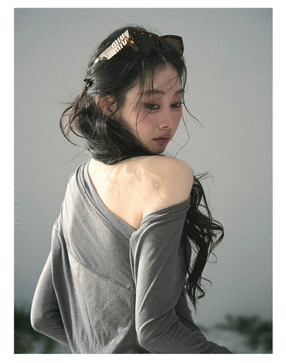 “Where Shadow Walks Beside Light” Dusk Gray Asymmetrical Top