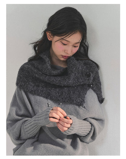 少也眼 “Embers of Sunset” Mini Faux-Knit Shoulder Wrap – Gray & Cocoa