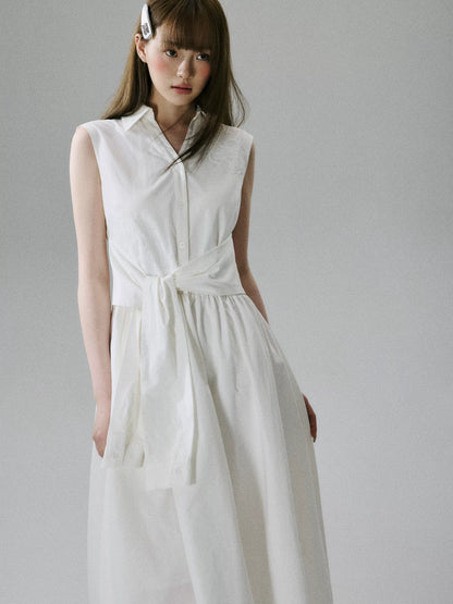 LOST FOREST - White Lyocell-Cotton Tie-Strap Pocket Maxi Dress