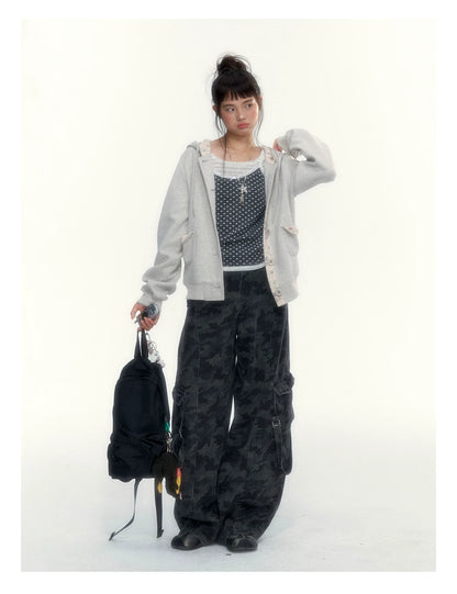 Camouflage Washed Wide-Leg Utility Pants