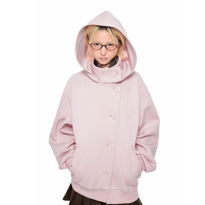 EZEK | Preppy Hooded Wool Blend Jacket with Button Front