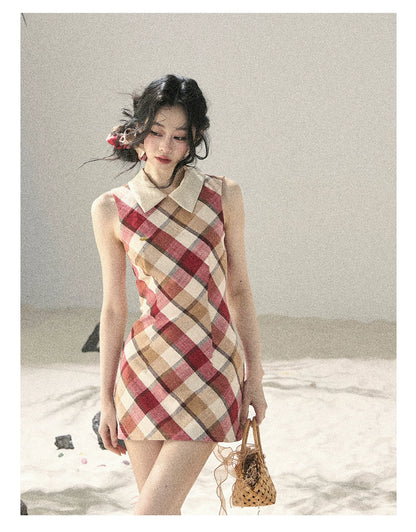 "Sunset by the Shore" Vintage Red Plaid Polo Mini Dress 358648564