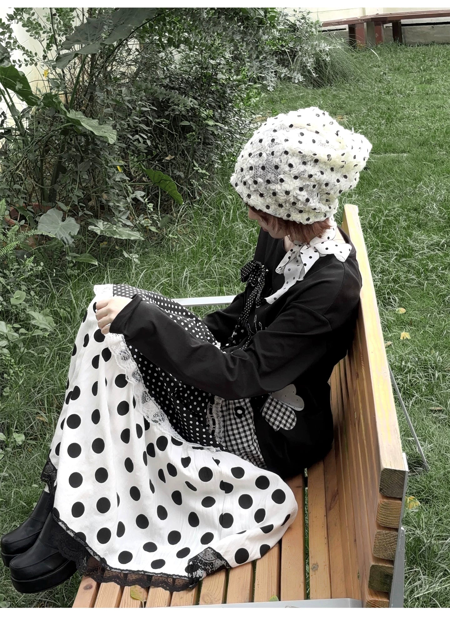 Kyoto Stroll – Japanese Polka Dot Black & White Maxi Skirt Collection
