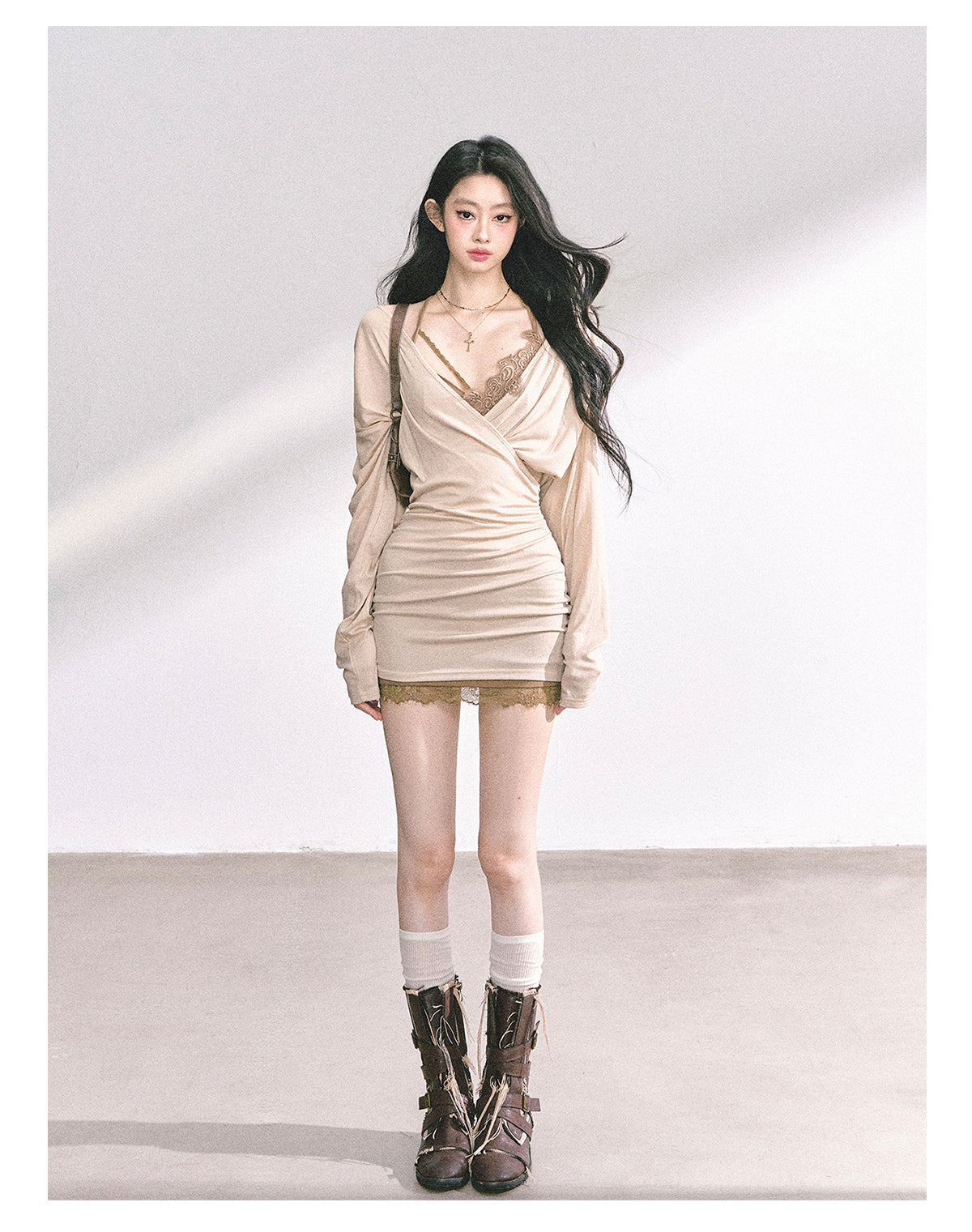 少也眼 “Cinnamon Lace Reverie" Fitted Dress Set 56589377878