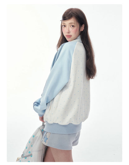"Spring Breeze" Blue & White Polka Dot Track Jacket