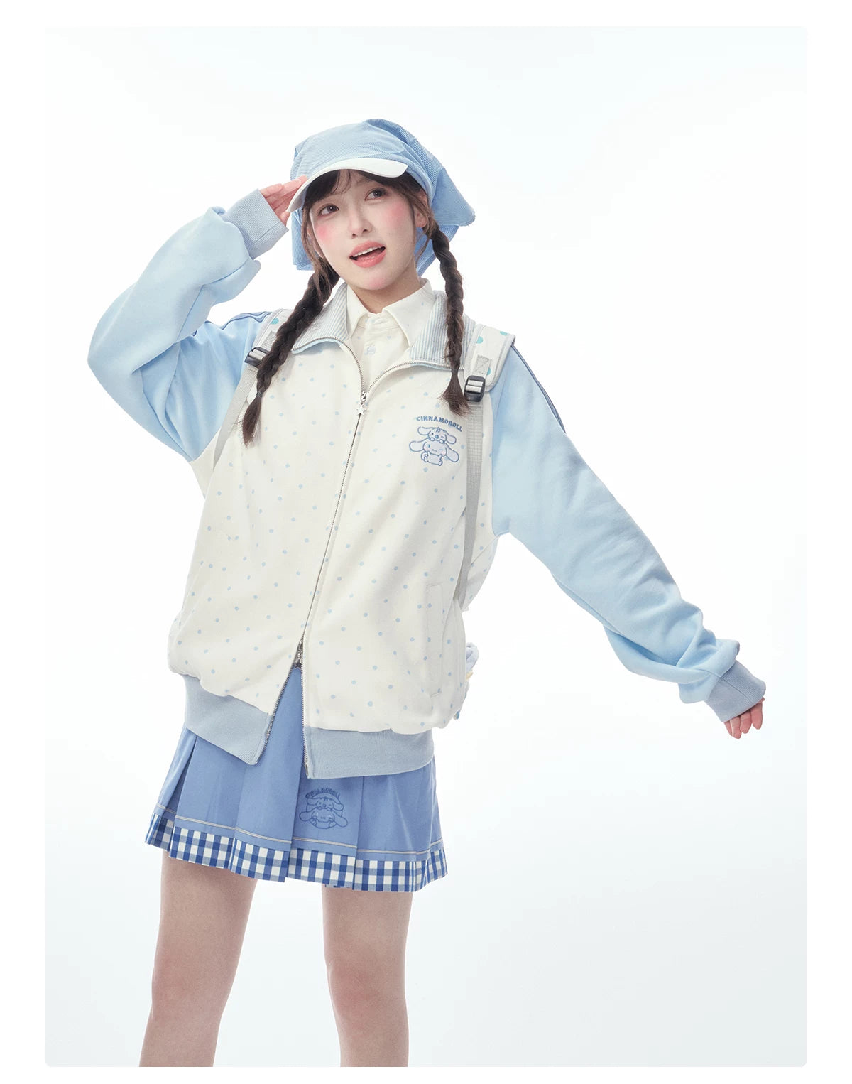 "Spring Breeze" Blue & White Polka Dot Track Jacket