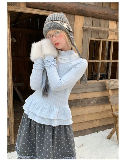 RF - Gray Floral Pinafore Top and Plaid Ruffle Skirt Set
