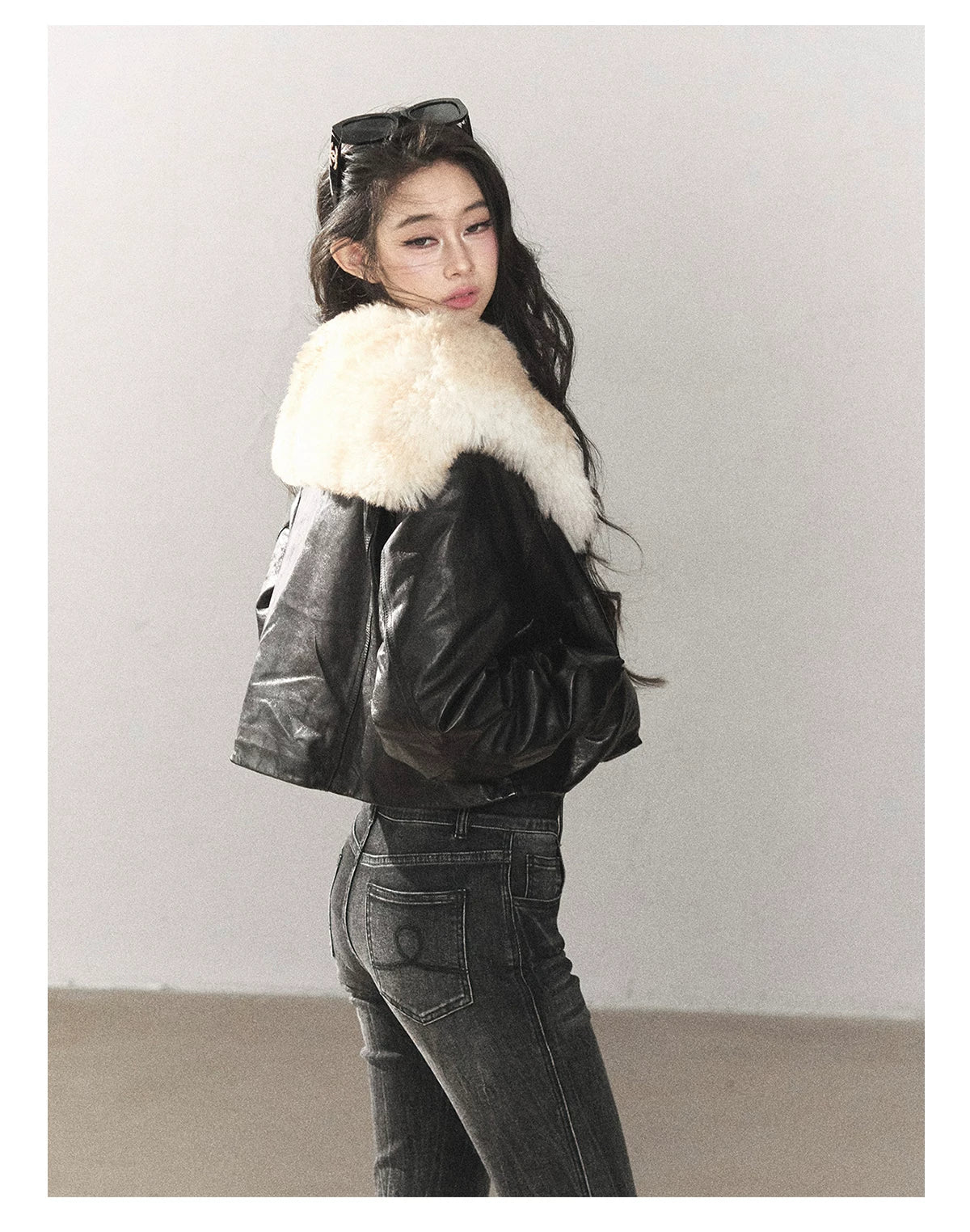 AOMALM - Black Lambskin Leather Goose Down Jacket