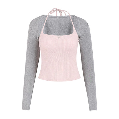 "Rosy Layer" Blush Pink Glitter Knit Cami & Shrug Set