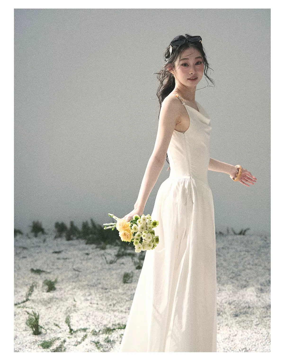 "Moonlight Sonata" Camellia White Elegant Sleeveless Maxi Dress