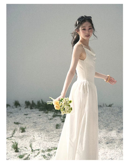 "Moonlight Sonata" Camellia White Elegant Sleeveless Maxi Dress