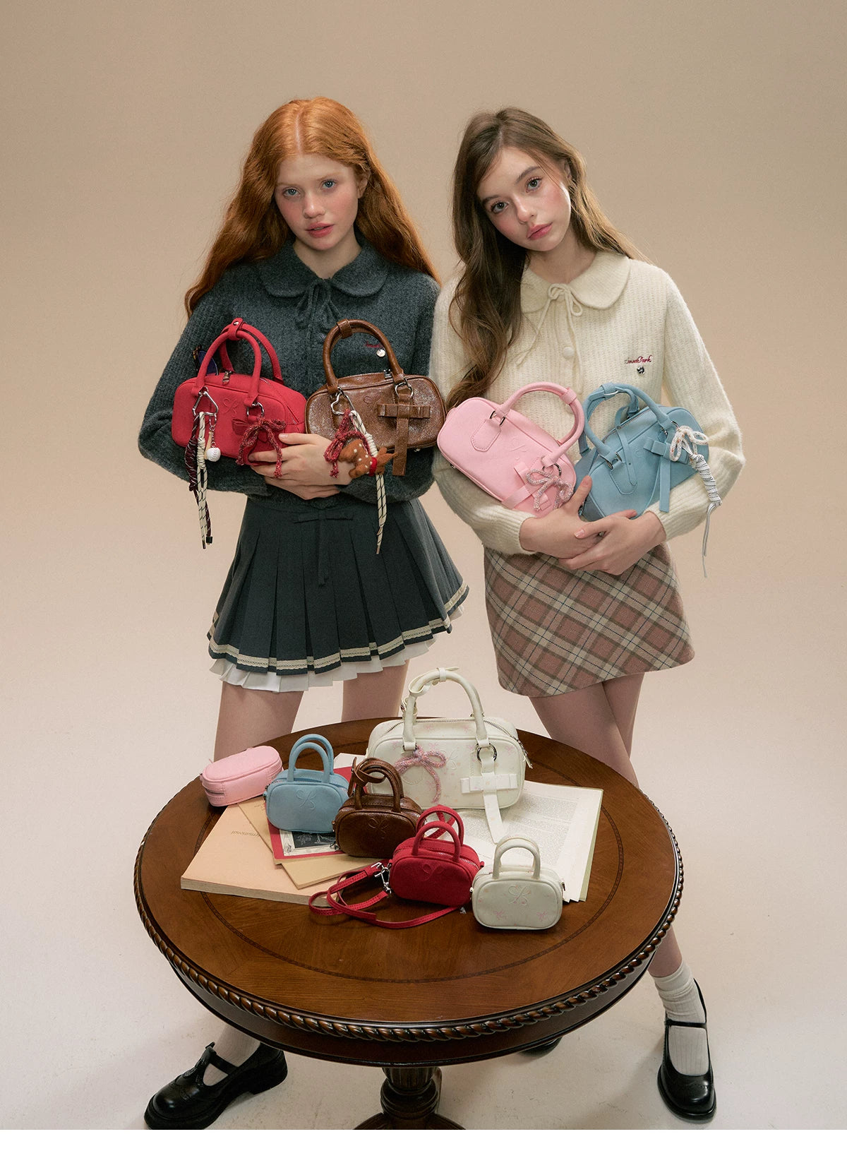SunsetPark - Suede Bow Boston Handbag (Red / Brown / Floral / Blue / Pink)