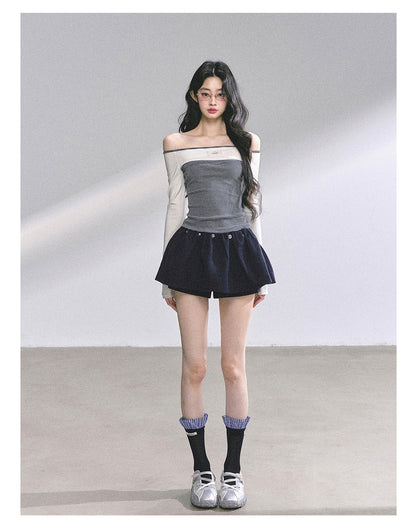 少也眼 "Miu-Style K-Girl" Off-Shoulder Long-Sleeve Tee 4563486