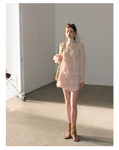 "Flowers on the Breeze" Blush Pink Top & Mini Skirt Two-Piece Set