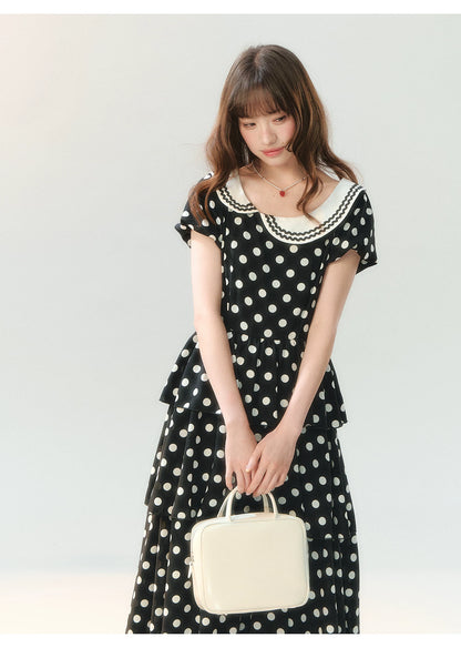 "Midnight Waltz Letter" Black Polka Dot Tiered Dress LL2026225
