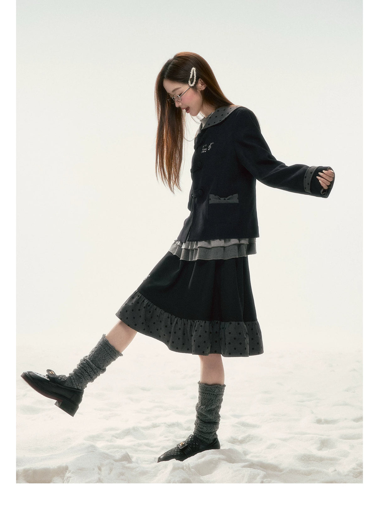BIBIBENCY - Black Preppy Double-Breasted Cropped Jacket & Skirt