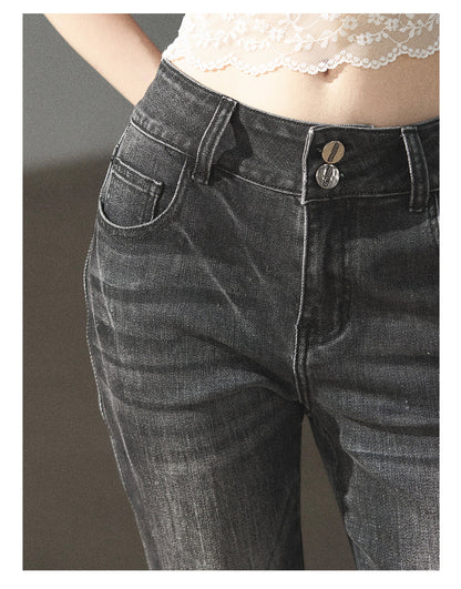 170726 "Her Quiet Shore" Rock Black Mid-Rise Flared Jeans