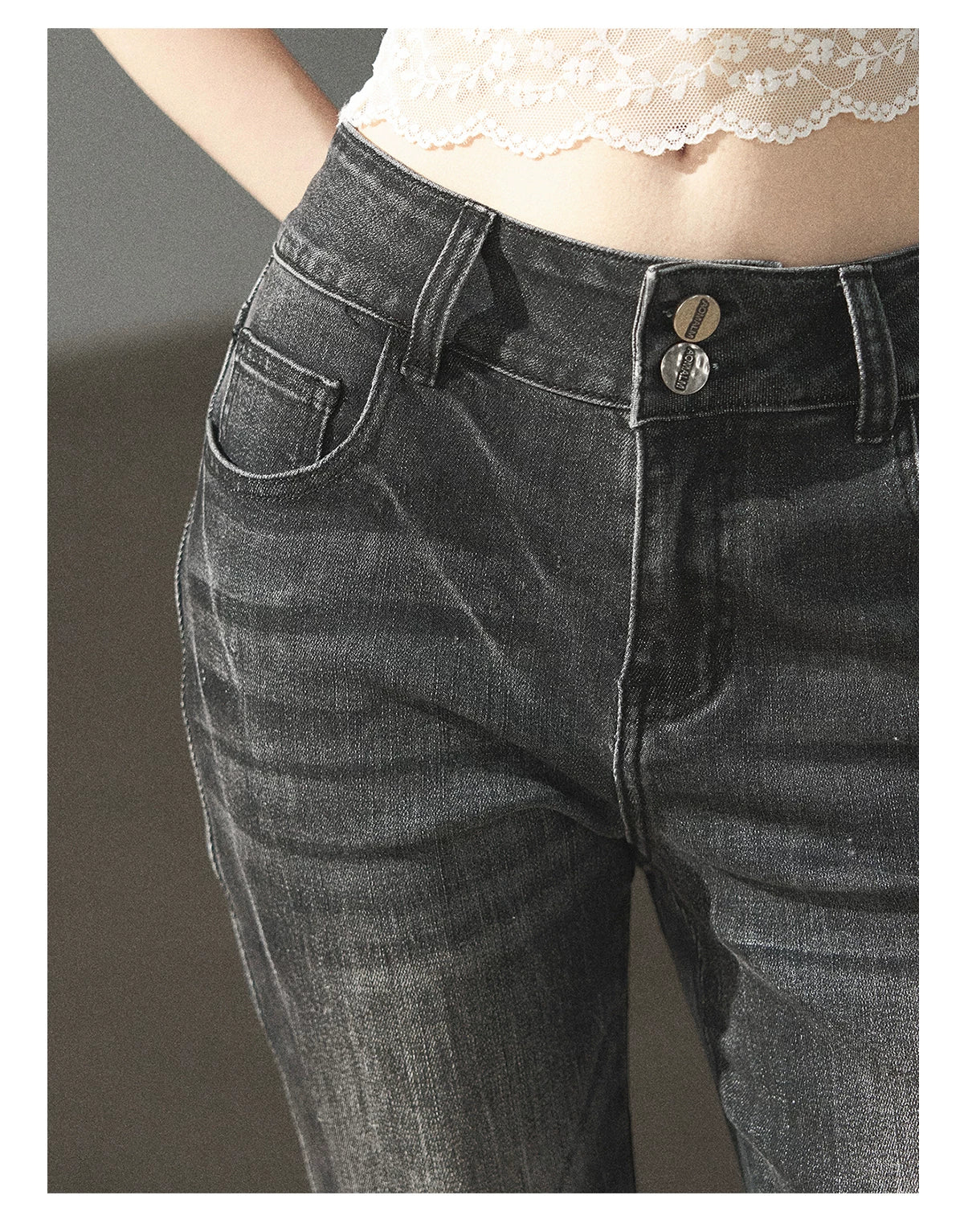 AOMALM - “Her Shoreline” American Vintage Slim Flare Jeans (Rock Black / Vintage Blue)