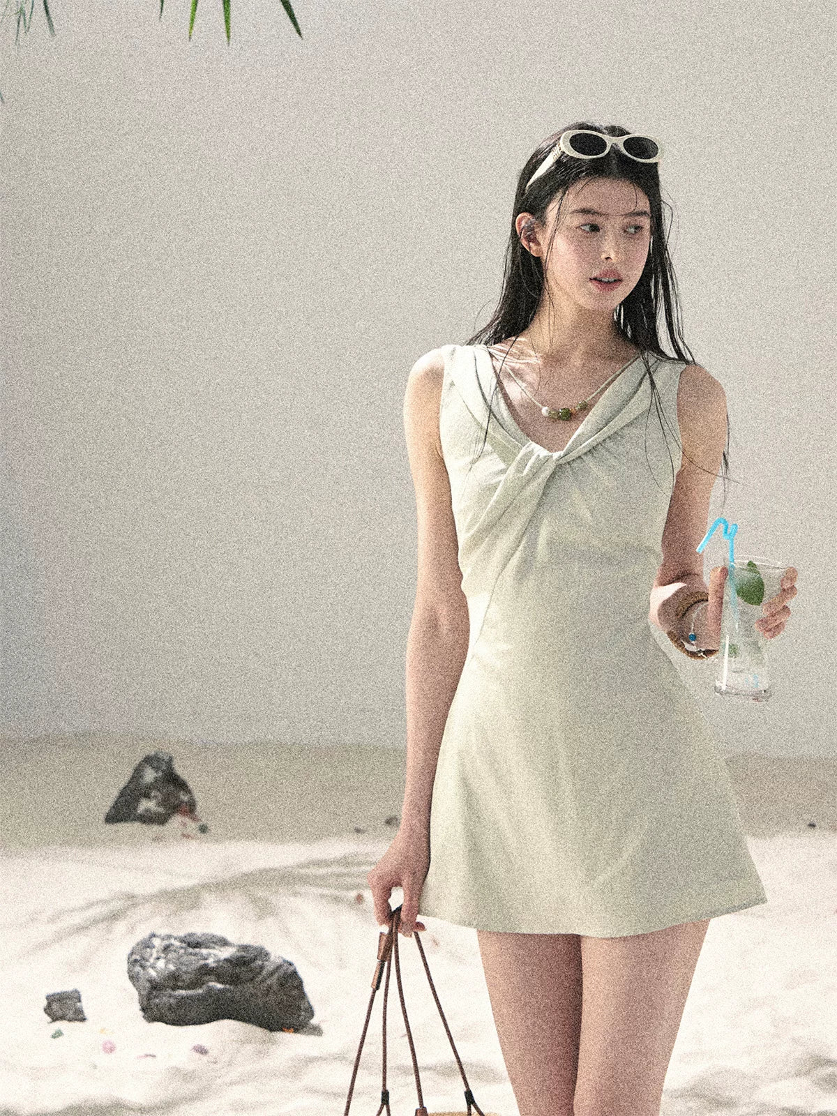 "Botanical Whisper" Sage Mist V-Neck Dress