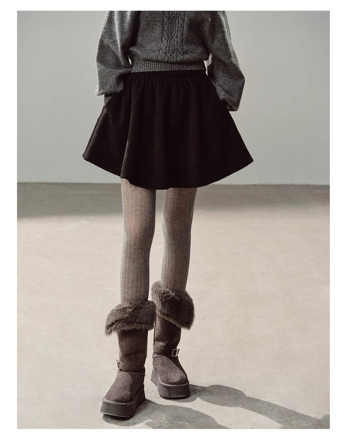 AOMALM - "Winter Traces" Black Pleated A-Line Mini Skirt