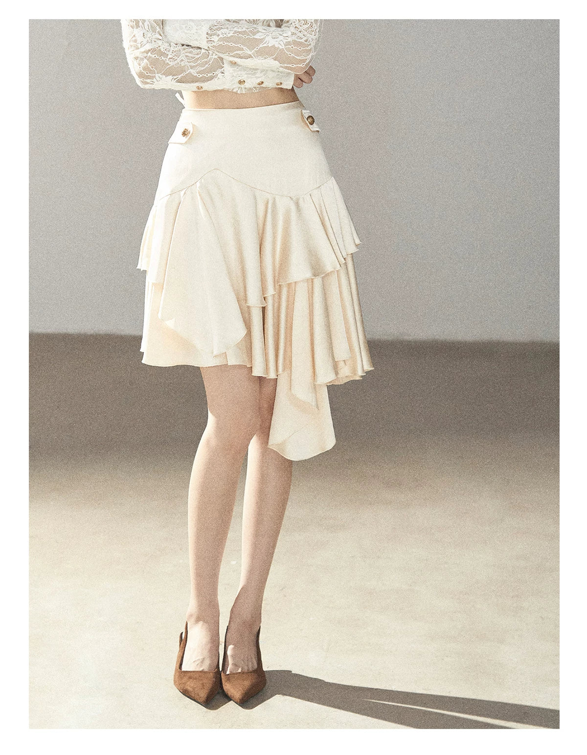 AOMALM - "Ginkgo & Evening Breeze" Dutch Cream French Satin Skirt