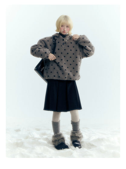 Horridale - Dark Gray Polka Dot Mock Neck Layering Top with Ruffle Hem
