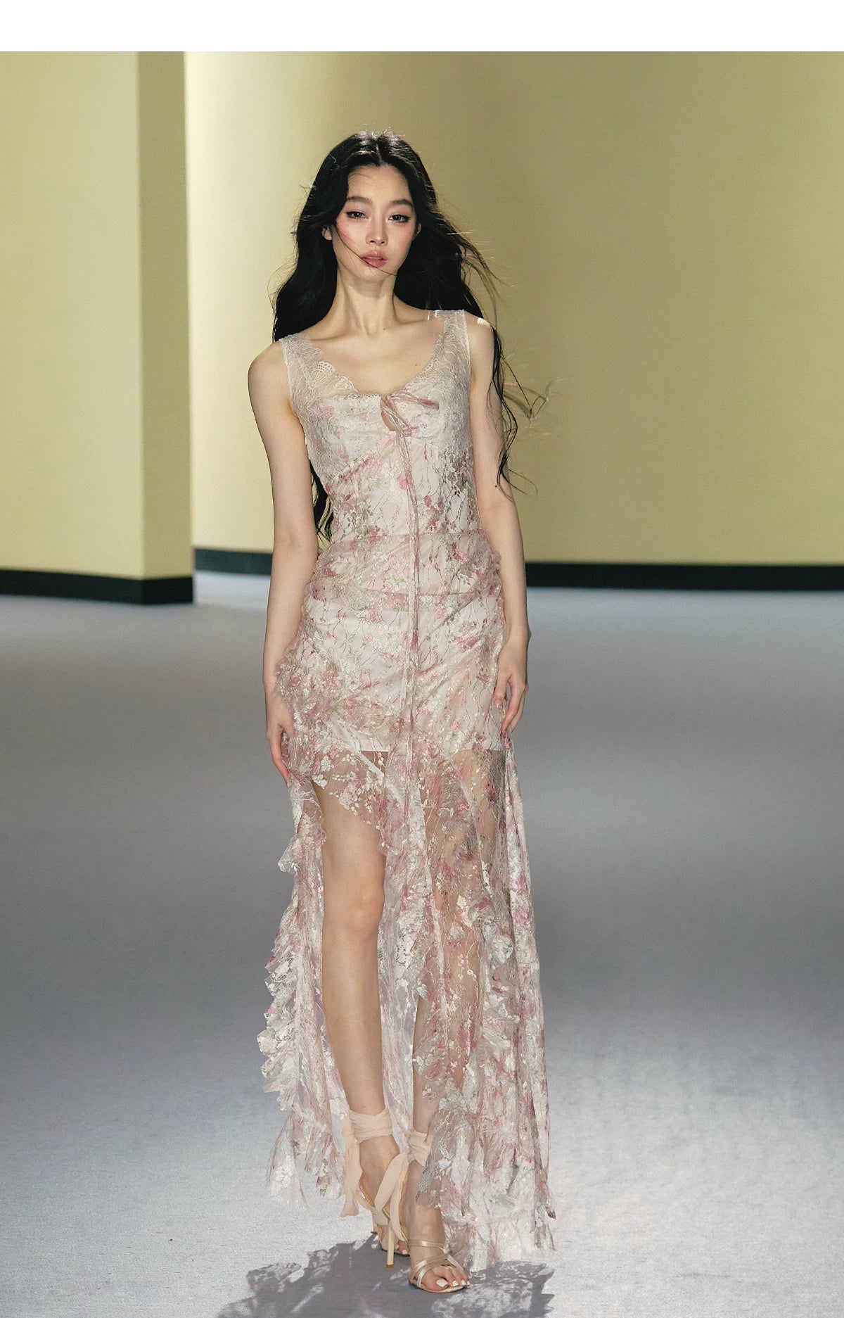 "Blush Mirage" Floral Lace Slip Maxi Dress