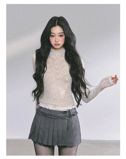 少也眼 “Desire Ballet” Sheer Lace High-Neck Long-Sleeve Top