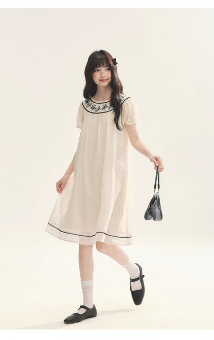 "Midnight Princess" Yellow Flower Rope Embroidered Babydoll Midi Dress