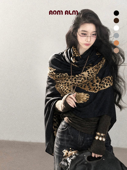 AOMALM - Korean-Style Leopard Print Shawl Scarf