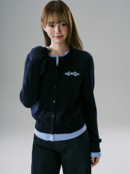 LOST FOREST - Blue Bow Layered Cardigan