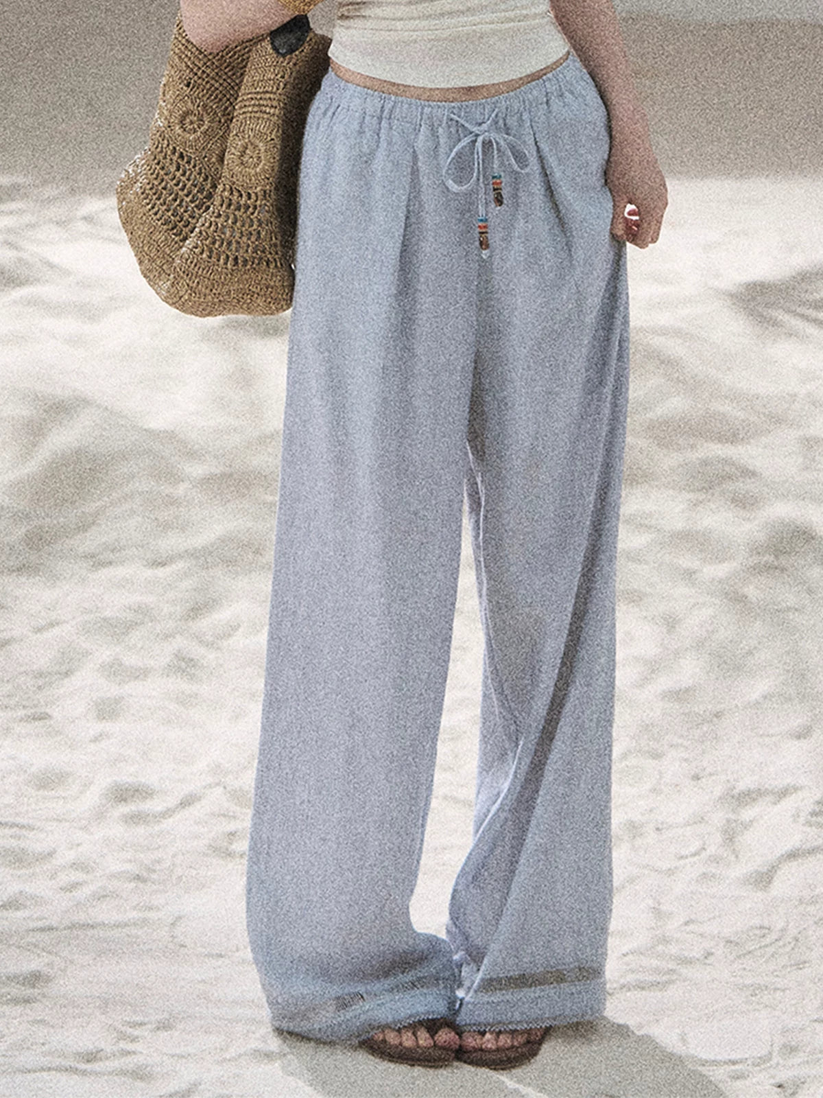 "Follow the Sea Breeze" Lightweight Straight-Leg Wide-Leg Pants (Lotus Pink/ Gray Sage Green/ Gray Blue)