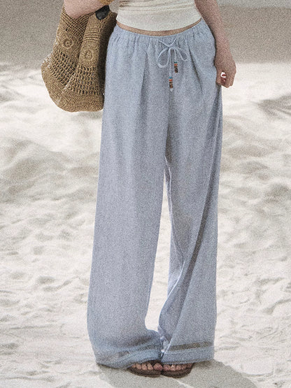 "Follow the Sea Breeze" Lightweight Straight-Leg Wide-Leg Pants (Lotus Pink/ Gray Sage Green/ Gray Blue)