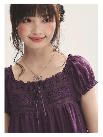 "Berry Breeze" Grape Purple Lace Square Neck Dress