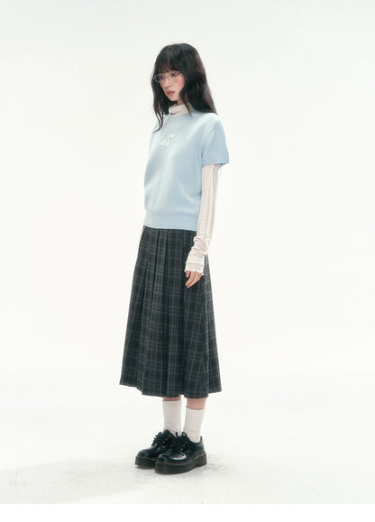[CAN] Cropped Knit Top with Cherry Jacquard Detail