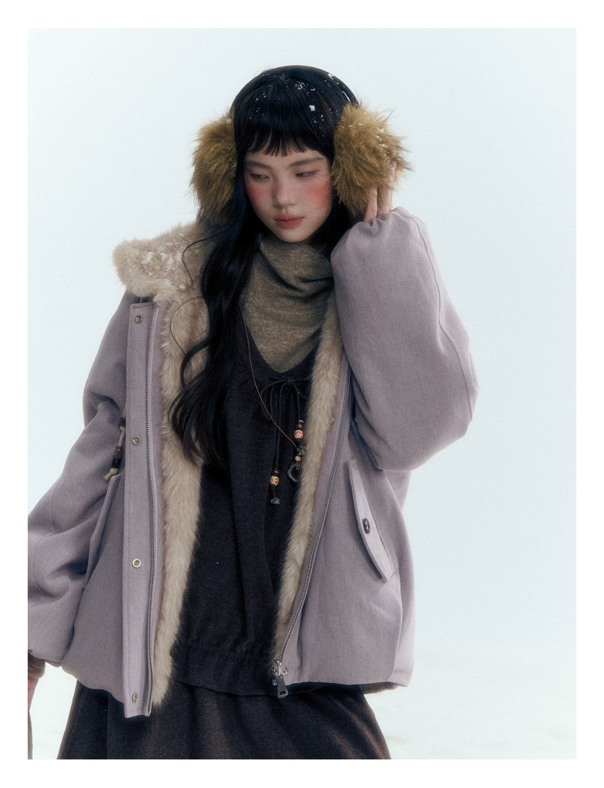 Horridale - Reversible Vintage Puff Jacket with Faux Fur – Misty Purple