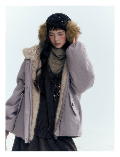 Horridale - Reversible Vintage Puff Jacket with Faux Fur – Misty Purple