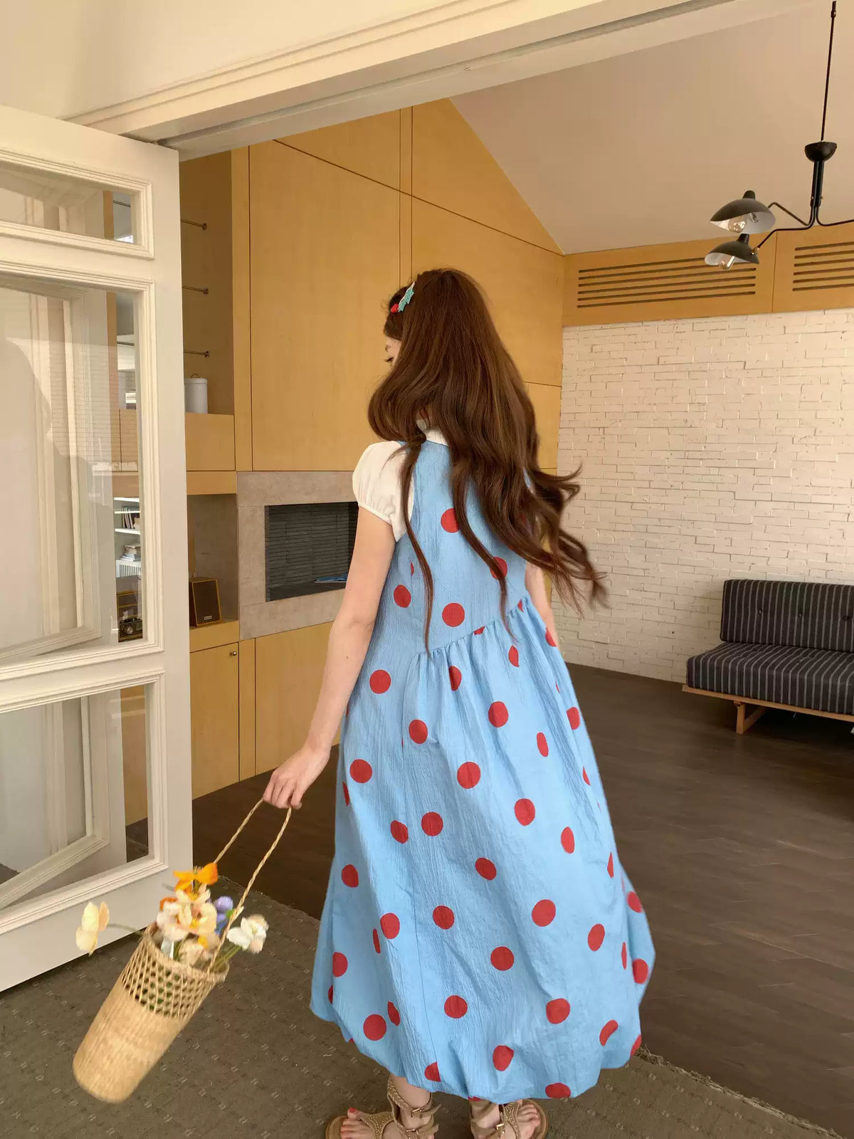 [RF] “Sea Salt Berry” Blue Polka Dot Textured Dress