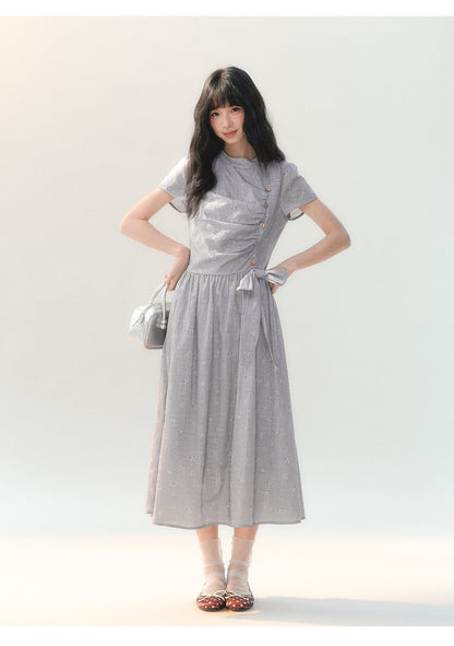[CAN] "Lavender Mist Letter" Smoky Lavender Floral Bow Dress