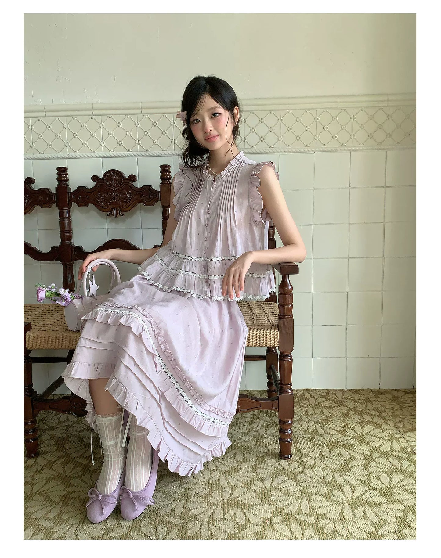 “Taro Polka Reverie” Lavender Polka Dot Skirt Set