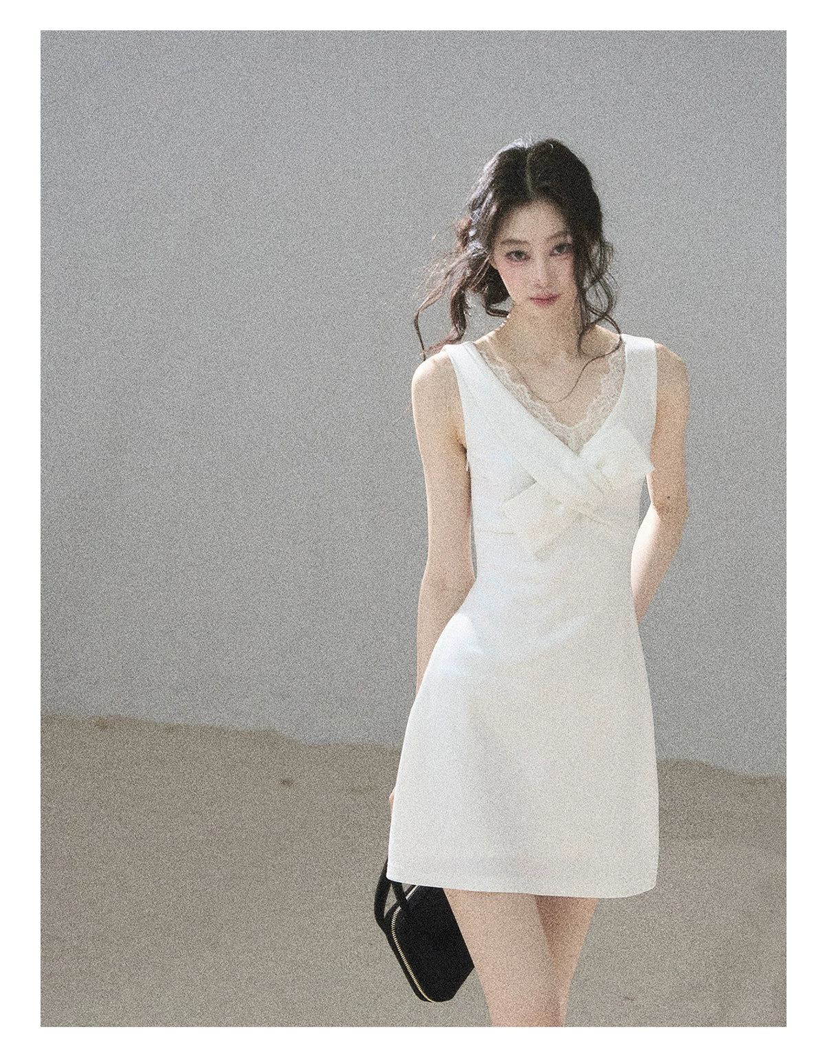 "White Tea Under the Moonlight" White Lace V-Neck Bodycon Mini Dress