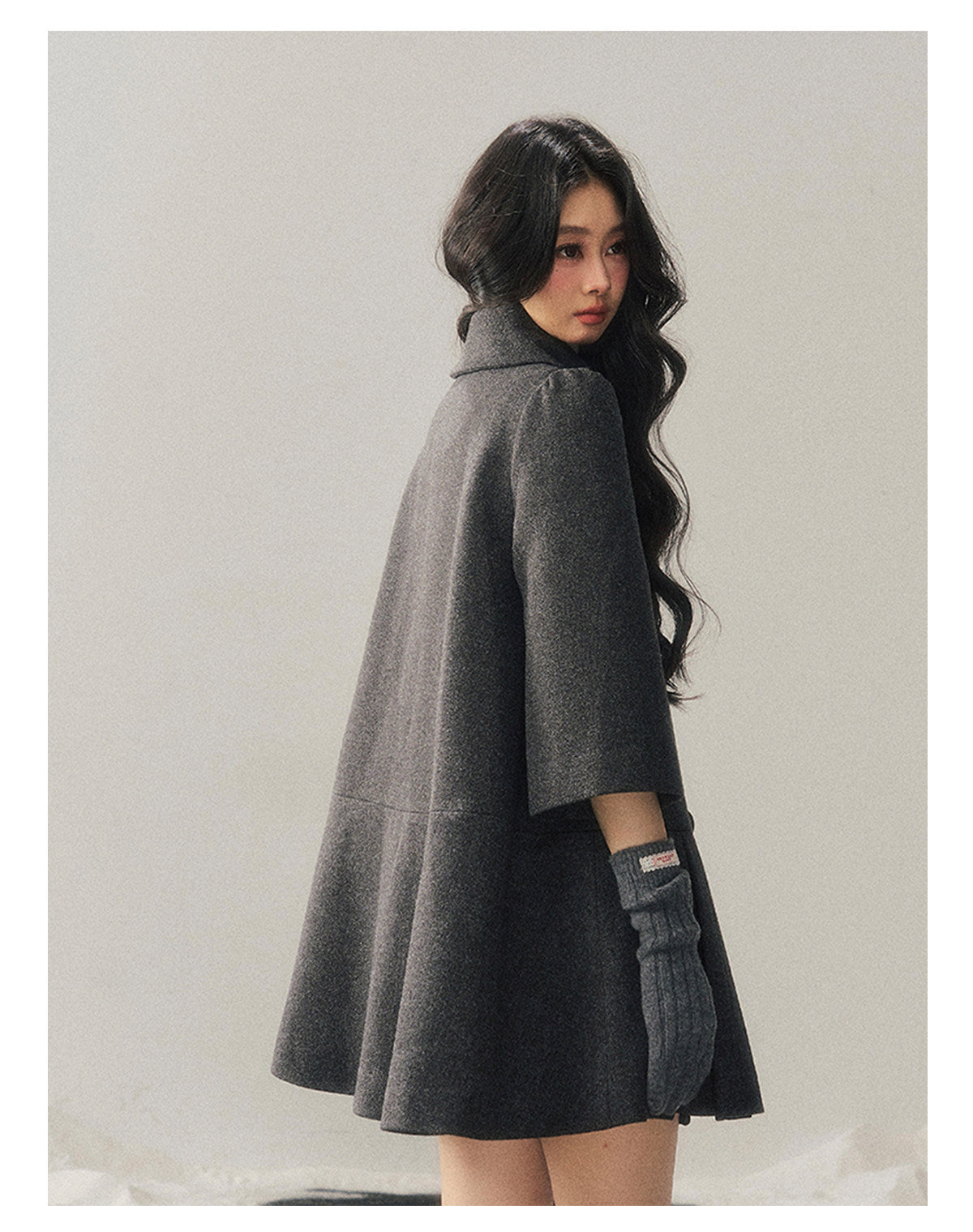 少也眼 "Luxembourg Heiress" Deep Rock Gray Preppy Wool-Blend Mid-Length Coat