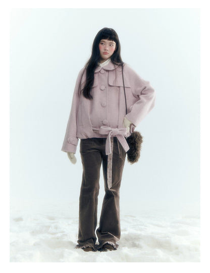 Short Cocoon Wool-Blend Coat (Taro Purple / Oatmeal Gray)